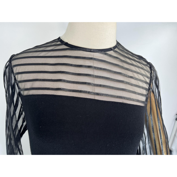 Anne Fontaine Dress Womens 40 Medium Black Sheer Stripe Mesh Mindy France - Picture 5 of 13